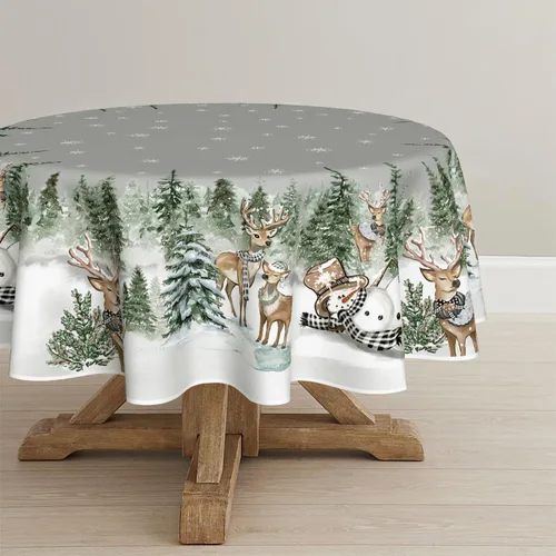 Miniatura 8 de Horaldaily Mantel de Navidad Rectangular de 52×70 Pulgadas, Ciervos Muñeco de Nieve Árboles Gris Cubierta de Mesa Lavable para Fiesta Pícnic