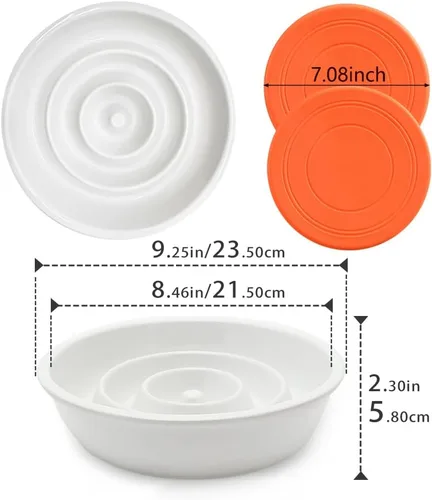 GH - Cuenco de cerámica para perros de alimentación lenta, 3 tazas, 2 discos voladores para mascotas incluidos, color blanco