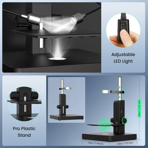 Miniatura 8 de JL246PS Microscopio digital HDMI de 3 lentes de 7 pulgadas 4000X, microscopio biológico para adultos y niños con diapositivas preparadas, video UHD