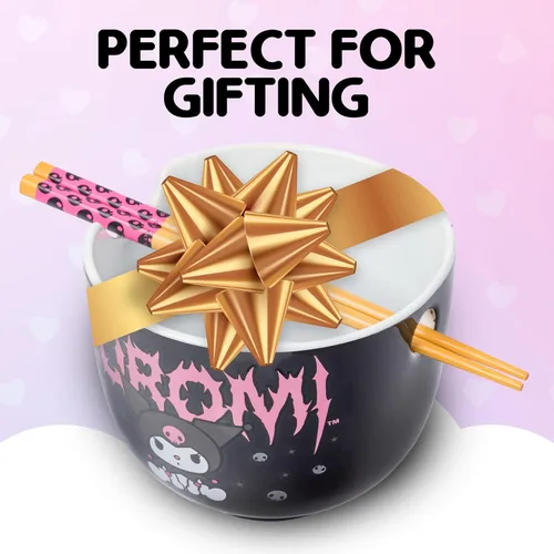 Miniatura 7 de Silver Buffalo Hello Kitty y sus amigos Chococat - Tazón de cerámica para ramen y arroz con palillos, patrón a cuadros, apto para microondas, 20