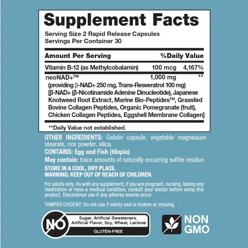 Miniatura 4 de NeoCell Suplemento de resveratrol NAD+ con biopéptidos de colágeno múltiple 1,000 mg 60 cápsulas Apoya el envejecimiento saludable