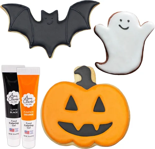 Miniatura 2 de Juego de 5 cortadores de galletas de Halloween y decoración hechos en Estados Unidos por Ann Clark, calabaza, fantasma, murciélago, naranja y gel