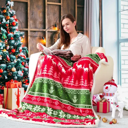 Miniatura 6 de Touchat - Manta Roja Sherpa de Navidad, Manta Suave, Esponjosa y Cálido, Manta de Microfibra de Felpa de Franela para Sofá Cama
