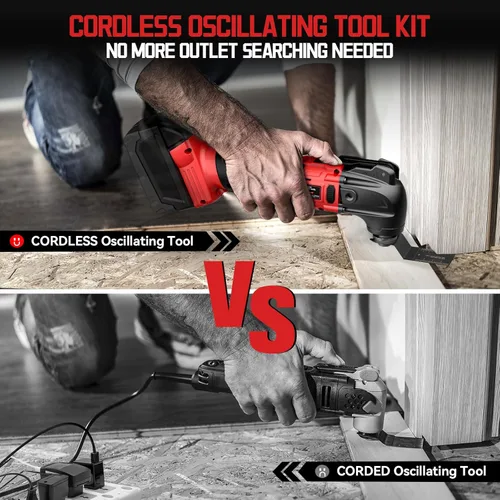 Miniatura 3 de Cerycose Herramienta oscilante inalámbrica compatible con batería Milwaukee de 18 V, 21000 OPM Max sin escobillas con mango auxiliar, Rojo