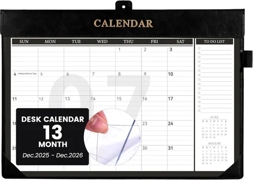 Yoment Calendario de escritorio 2026 de cuero con listas de tareas, calendario de escritorio y pared de 13 meses con porta lapices, cubierta de PVC