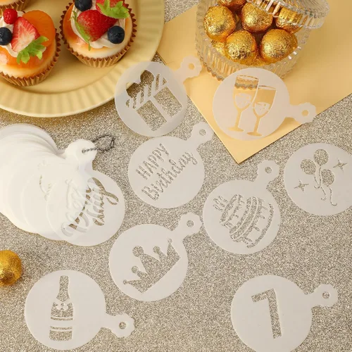 Miniatura 3 de JULBEAR Plantillas de galletas de cumpleaños, 36 piezas reutilizables para decoración de café, plantillas para galletas, hornear, pintura