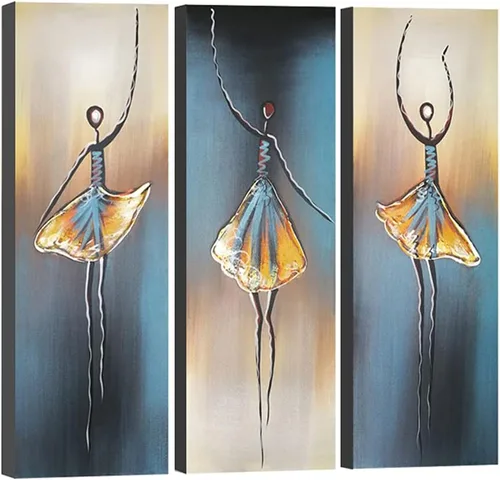 Wieco Art 3 piezas de lienzos de bailarina bailarina, pinturas al óleo para decoración de pared, grande, 100% pintadas a mano, modernas, envueltas