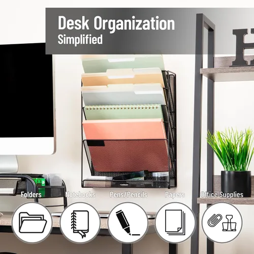 Miniatura 2 de Mind Reader MAGSTACK Soporte apilado para documentos montado en la pared, papel, bandeja de archivos, organizador de oficina, 6 compartimentos, Negro