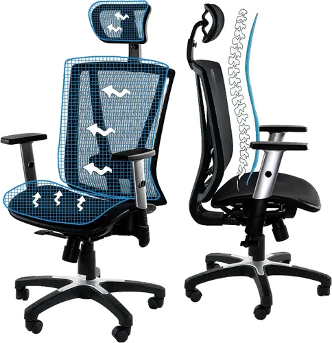 Miniatura 4 de Silla de oficina ergonómica ajustable negra de 53 pulgadas de alto, silla ergonómica de oficina en casa, silla ergonómica con reposacabezas, sillas