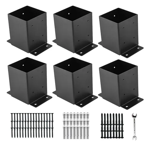 Miniatura 10 de Base para poste 4x4, soportes de poste (Tamaño interno 3.6"x3.6")，anclaje de poste de valla de acero grueso recubierto de polvo negro para poste