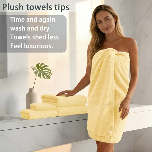 Miniatura 5 de VOOVA & MOVAS Toallas de baño amarillas – 100% algodón Secado rápido Peso Gruesas Suave, juego de 6 toallas de baño, 2 toallas grandes de 30