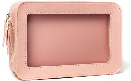 Miniatura 15 de Bolsa de maquillaje transparente pequeña, aprobada por la TSA, bolsa de aseo portátil con cremallera, bolsa de viaje para cosméticos, estuche Rosa