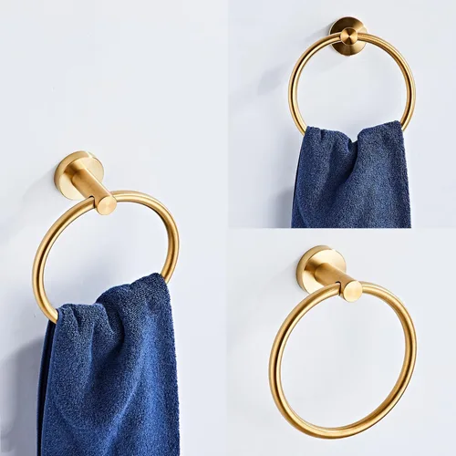 Miniatura 6 de Juego de accesorios de baño de oro cepillado de 5 piezas con toalleros para baño, juego de barras para toallas de baño de acero inoxidable SUS304