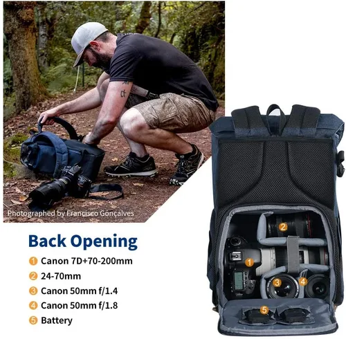 Miniatura 4 de K&F CONCEPT Mochilas para cámara para fotógrafos, bolsa de viaje para trípode, lente, accesorio con compartimento para laptop y cubierta contra