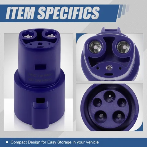 Miniatura 3 de Auto Dynasty SAE J1772 Adaptador de carga de enchufe a Tesla de 60 A / 250 V CA, compatible con Tesla Model 3/S/X/Y, azul texturizado mate