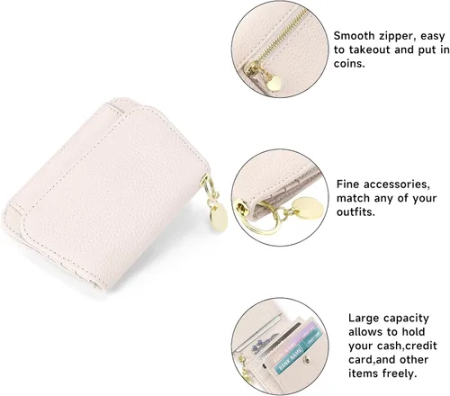 Miniatura 4 de SENDEFN Carteras pequeñas para tarjetas de crédito para mujer, llavero de cuero con bloqueo RFID, bolsillo con cremallera de tres pliegues, monedero