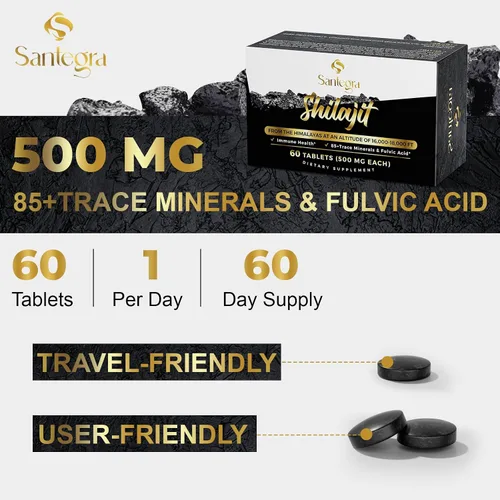 Miniatura 6 de Tabletas Shilajit de 500 mg, comprimidos 100% Shilajit puros para mujeres y hombres, orgánico del Himalaya, ácido fúlvico y más de 85