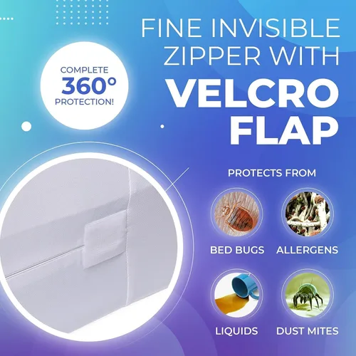 Miniatura 3 de Funda de colchón PlushDeluxe Premium 100% impermeable, hipoalergénica, sin vinilo, superficie de algodón con bucles suave y transpirable.