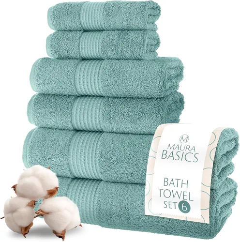 Miniatura 27 de MAURA Basics - Toallas de baño de 100 % algodón turco con bucles de gancho. Juego de toallas de felpa absorbentes de lujo extra grandes para baño