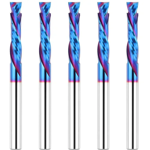EANOSIC 5 brocas de compresión en espiral de 1/4 pulgadas, longitud de corte de 1-1/4 pulgadas, extralargas de 3 pulgadas, fresadora CNC de carburo
