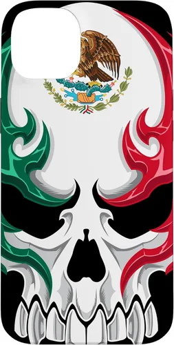 Miniatura 15 de iPhone 13 Pro Max Bandera de México - Estilo tribal de calavera mexicana - Funda hecha en México