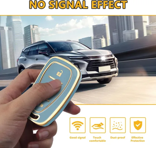 Miniatura 3 de FT FUNTOR Funda para llavero Chevrolet, funda de llave de TPU de 4 botones con borde dorado, compatible con Chevrolet Equinox Bolt Sonic Trax Blazer