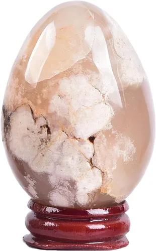 Miniatura 18 de AMOYSTONE Huevo de cristal de cuarzo rosa natural grande para curación y práctica de reiki, piedra de decoración del hogar con base, 3-3.5 pulgadas