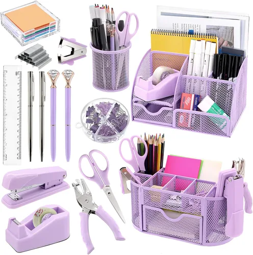 Miniatura 10 de Juego de organizadores y accesorios de escritorio negro 17 en 1, 3 organizadores de almacenamiento de suministros de escritorio de oficina, 4