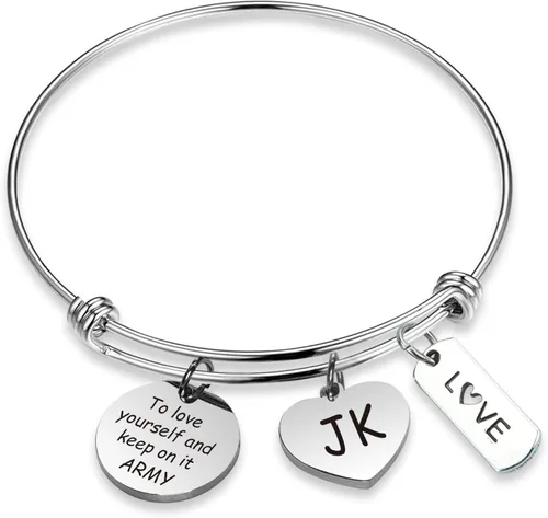 LACAKU - Pulsera para niño Kpop BTS Bangtan dijes con textos en inglés amarte a ti mismo ARMY regalo de joyería para niños acero inoxidable JK BR