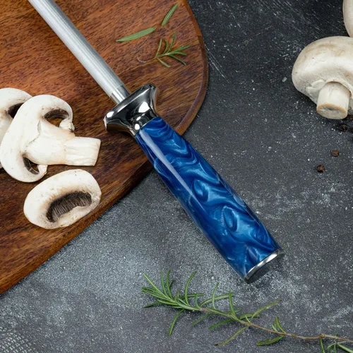 Miniatura 6 de SENKEN - Afilador de cuchillos profesional con mango de resina azul, varilla de acero inoxidable de alto carbono para afilar y afilar cuchillos
