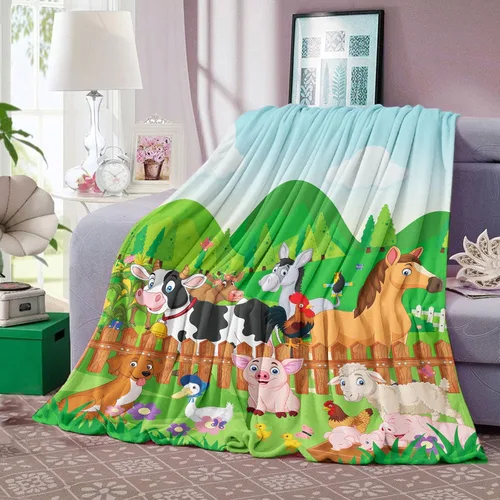 Manta de animales de granja, bonita manta de animales de granja para niños, suave y acogedora manta de franela para perros de granja, cerdo,