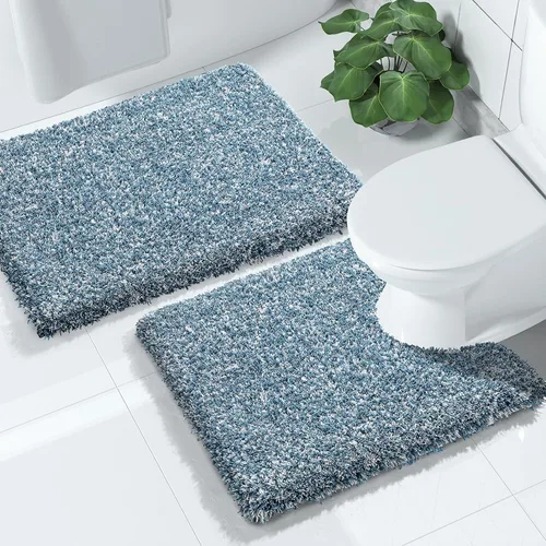 Miniatura 25 de Yimobra Juego de 2 alfombras de baño, alfombra de baño suave y absorbente y alfombra de inodoro en forma de U con respaldo antideslizante, lavable a