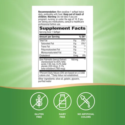 Miniatura 5 de Nature's Way Extracto estandarizado de Saw Palmetto, apoyo para la salud de la próstata para hombres*, 160 mg por porción, 120 cápsulas blandas
