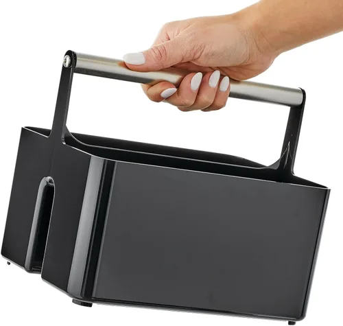 Miniatura 4 de mDesign - Organizador de almacenamiento para ducha de plástico, cesta dividida, asa de metal para baño, dormitorio, cocina, contiene jabón, champú