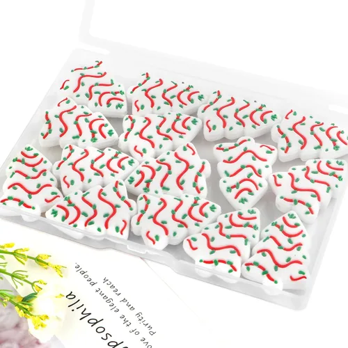 Miniatura 4 de Sunrony 15 piezas de abalorios focales de silicona para hacer llaveros, abalorios focales de silicona con forma de árbol de Navidad para lápices