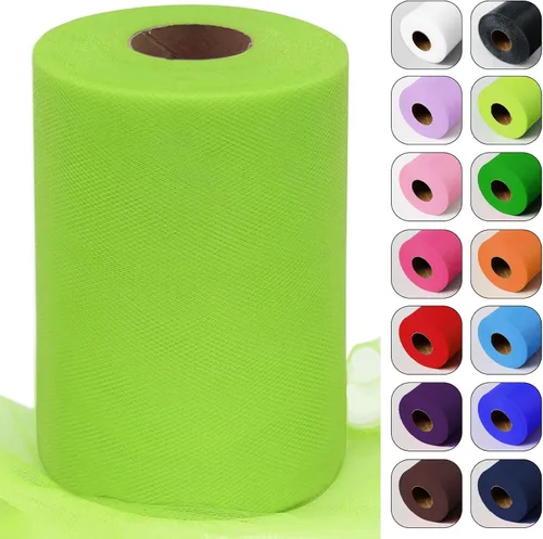 Rollos de tela de tul verde ácido de 6 pulgadas por 100 yardas (300 pies) Cinta de tul para tutú, falda, envoltorio de regalo, decoración de boda,