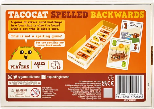 Miniatura 6 de Exploding Kittens Tacocat Spelled Backwards para 2 Jugadores - Edades 7+ - 15 Minutos de Juego - Juego de Mesa Inteligente para Familia - Juego