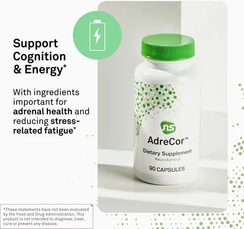 Miniatura 3 de NeuroScience AdreCor - Complejo de apoyo de energía suprarrenal con rodiola e histidina para ayudar a reducir la fatiga y el estrés (90 cápsulas)