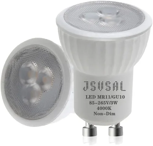 Miniatura 11 de Paquete de 2 mini bombillas LED MR11 GU10 de 1.378 in, luz blanca suave de 3000 K, CA 85-265 V, 3 W GU10 bombillas de foco de base que reemplazan