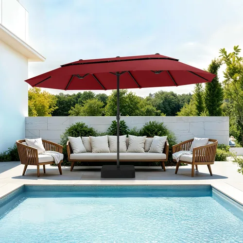 Miniatura 12 de Sombrilla PHI VILLA para terraza, extra grande, de doble sombrilla, de 450cm (base incluida), sombrilla doble para exterior, Marino Azul marino