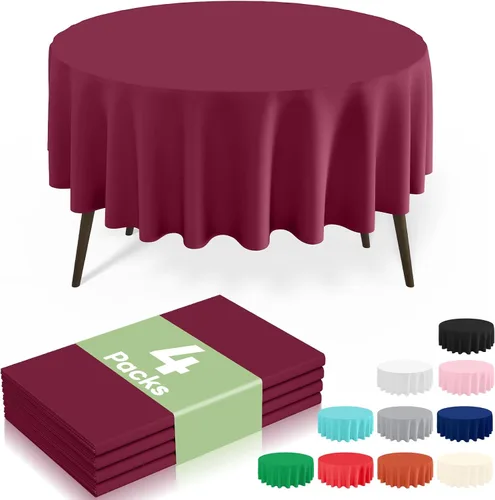 Miniatura 60 de misaya Paquete de 4 manteles desechables de plástico, mantel redondo impermeable de 84 pulgadas, a prueba de fugas y resistentes manteles Azul