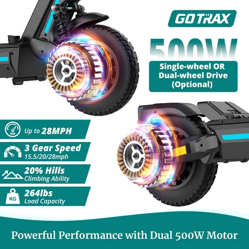 Miniatura 3 de Gotrax Ares - Patinete eléctrico todoterreno para adultos, neumáticos sin cámara de 10 pulgadas, autonomía de 25 millas con motor dual de 500W