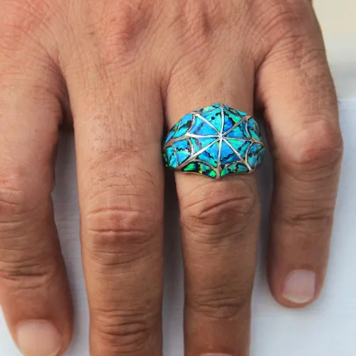 Miniatura 2 de Anillo de plata de ley 925 con ópalo azul para hombre, fabricado en Tailandia