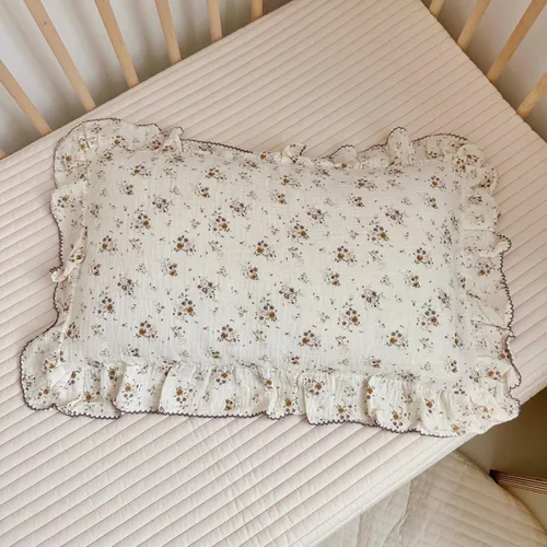 Miniatura 24 de BuLuTu Funda de almohada de algodón para niños pequeños, tamaño estándar, estampado de flores de Galsang, suave funda de almohada de viaje con borde