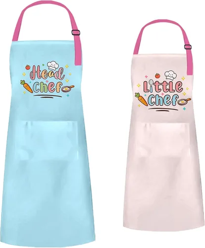 Miniatura 8 de Juego de delantales de cocina de pollo, delantales a juego de pollo para niños y adultos, bonitos delantales para padres e hijos con 2 bolsillos