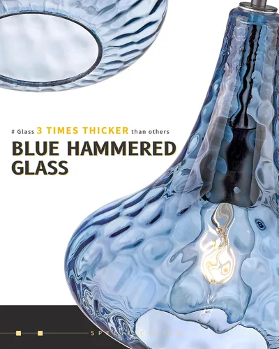 Miniatura 7 de AUTELO Luces Colgantes Azules para Isla de Cocina, Luces Colgantes de Vidrio Martelado de 25.4 cm, Modernas Luminarias Colgantes con Acabado