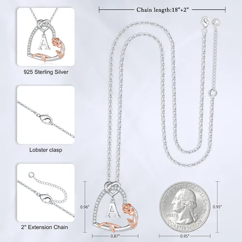 Miniatura 3 de Collares de plata de ley S925 con forma de corazón rosa, regalos para mujeres, collar con dije de letra inicial de corazón de circonita cúbica