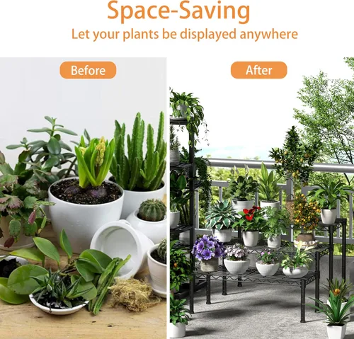 Miniatura 4 de Xiofio Escalera de 3 niveles en maceta, múltiples plantas para soportes de plantas de interior y exterior, estantes ajustables y estantes
