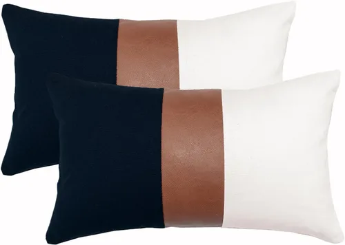 Miniatura 22 de Juego de 2 fundas de almohada negras y marrones de 18 x 18 pulgadas, fundas de almohadas modernas con rayas estilo granja para sofá, sala de estar