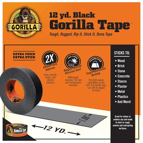 Miniatura 2 de Gorilla Cinta adhesiva negra, 1.88 pulgadas x 12 yardas, negro, (6 unidad) - 1 paquete